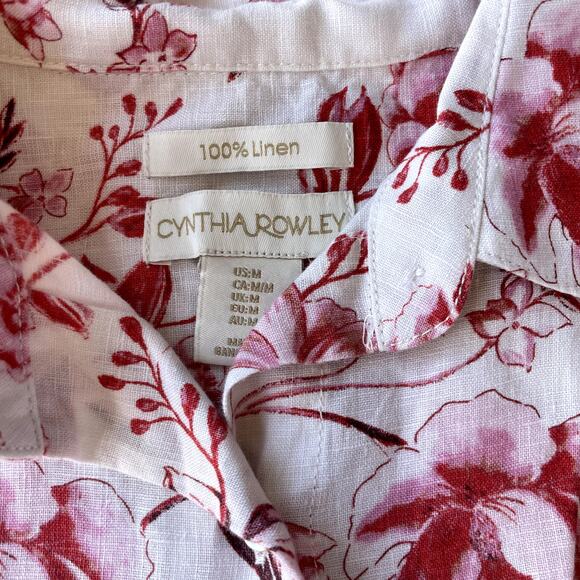Cynthia Rowley Linen Short Sleeve Button Down Blouse Pink Floral Print - Size M - Picture 4 of 6